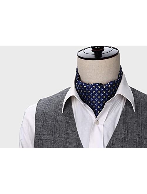 HISDERN Stripe Check Cravat Ascot Tie for Men Wedding Party Cravat Scarf