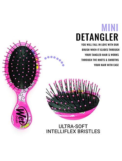 Wet Brush Happy Hair Mini DetanglerDetangling Knots, Snag-Free, Anti-Static Brush, Intelliflex Bristles, No pain, Split-Ends & Hair Breakage, Fantasy Prints