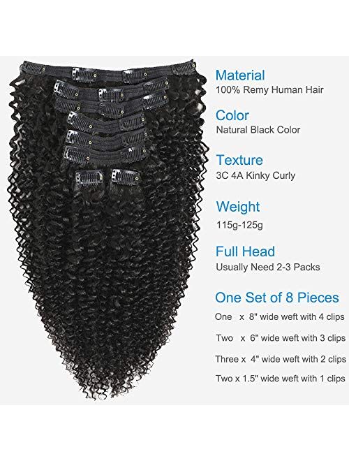 Sibaile Clip in Hair Extensions, Real Thick, Double Weft, 8A Virgin Remy Human Hair, Clip ins for Women, Natural Color 120g 8Pcs/Set with 18 Clips