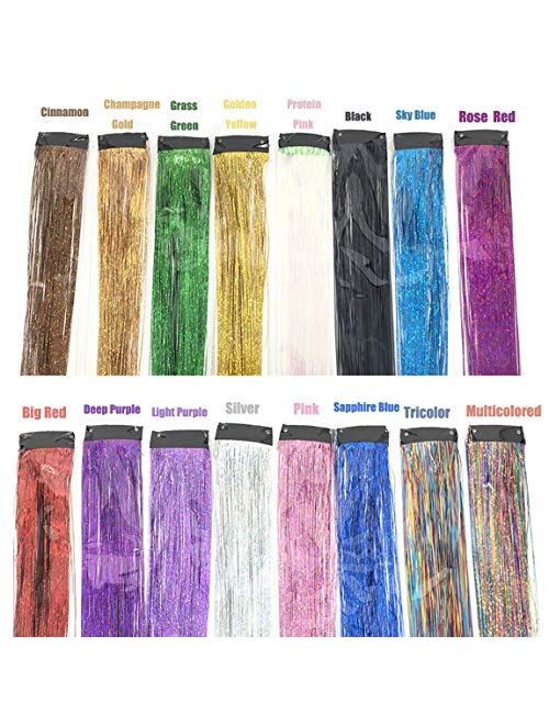 46 Inch 12 Colors Hair Tinsel With Tools Kit, Fairy Hair Tinsel Strands KitHair Extension Tools Kit