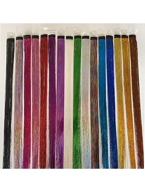 46 Inch 12 Colors Hair Tinsel With Tools Kit, Fairy Hair Tinsel Strands KitHair Extension Tools Kit