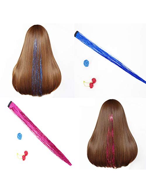 46 Inch 12 Colors Hair Tinsel With Tools Kit, Fairy Hair Tinsel Strands KitHair Extension Tools Kit