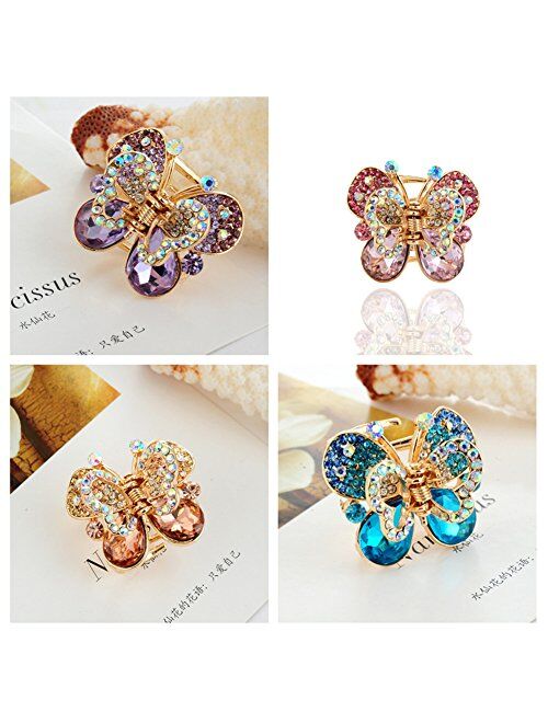 Casualfashion 4Pcs Rare Crystal Rhinestone Butterfly Bangs Clip Bow Hair Claw Gripper for Girl Women 1.261.10 inch