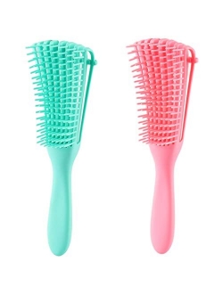 2 Pack EZ Detangling Brush Comb for Natural Hair Detangler for Afro America Hair 3a to 4c Kinky Curly Wavy Detangle Easily with for Wet/Dry/Long Thick Hair, Apply Conditi