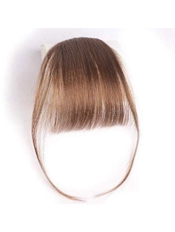 Clip in Air Bangs Remy Human Hair Extensions One Piece Front Neat Air Fringe Hand Tied Straight Flat Bangs Clip on Hairpiece for Women