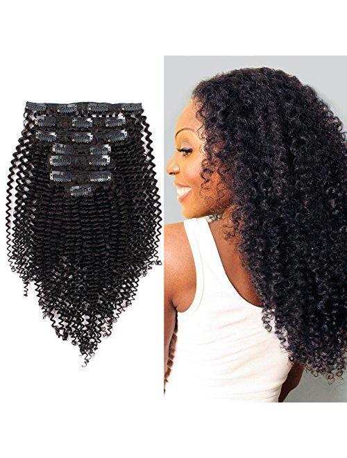 ABH AmazingBeauty Hair 8A 100 Remy 3C and 4A Kinkys Curly Clip in Human Hair Extensions, Double Weft Remy Human Hair for Black Women, 120 Gram, Jet Black 1