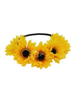 Floral Fall Sunflower Crown Hair Wreath Bridal Festivals Hair Band