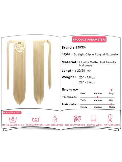 SEIKEA Clip in Ponytail Extension Wrap Around Straight Hair for Women