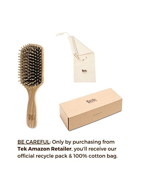 Tek paddle hairbrush in ash wood with short pins - Handmade in Italy