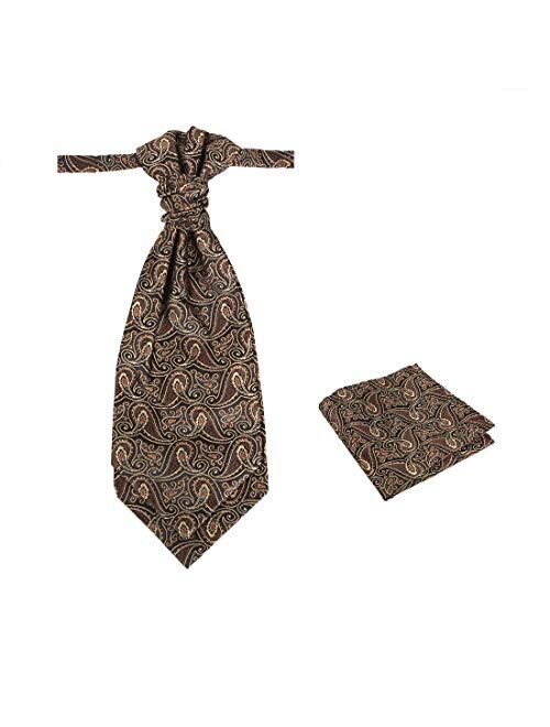 Epoint Men's Fashion Pre-tied Ascot Tie Paisley Pre-tied Cravats for Business Caual, Hanky Set, Come in a Gift Box