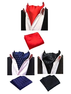 MOHSLEE Mens Luxury Paisley 3 Pack Cravat Silk Ascot Scarf Tie Pocket Square Set