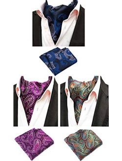 MOHSLEE Mens Luxury Paisley 3 Pack Cravat Silk Ascot Scarf Tie Pocket Square Set