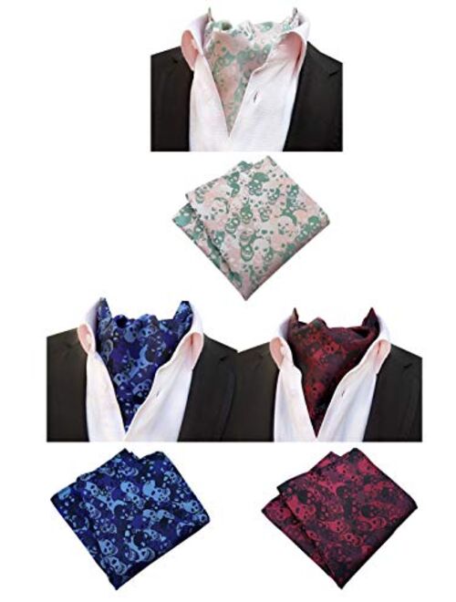 MOHSLEE Mens Luxury Paisley 3 Pack Cravat Silk Ascot Scarf Tie Pocket Square Set