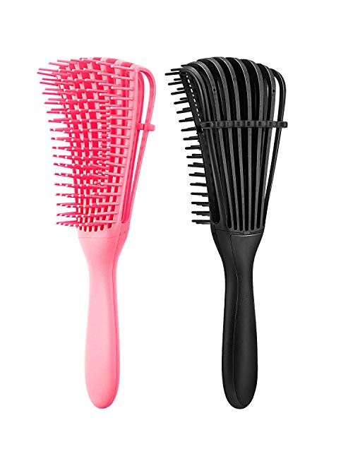 2 Pieces Detangling Brush for Afro America/African Hair Textured 3a to 4c Kinky Wavy/Curly/Coily/Wet/Dry/Oil/Thick/Long Hair, Knots Detangler Easy to Clean