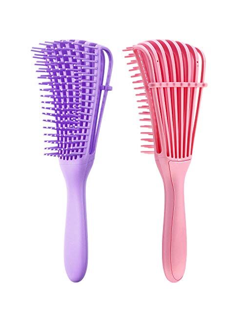 2 Pieces Detangling Brush for Afro America/African Hair Textured 3a to 4c Kinky Wavy/Curly/Coily/Wet/Dry/Oil/Thick/Long Hair, Knots Detangler Easy to Clean