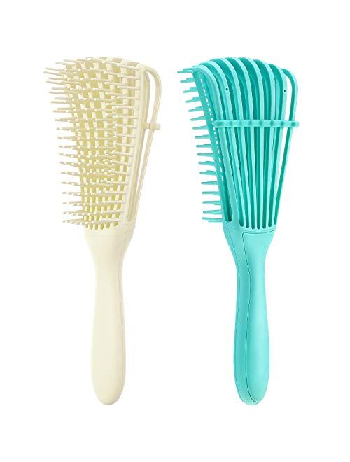 2 Pieces Detangling Brush for Afro America/African Hair Textured 3a to 4c Kinky Wavy/Curly/Coily/Wet/Dry/Oil/Thick/Long Hair, Knots Detangler Easy to Clean