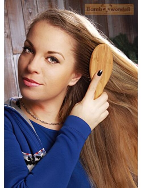 Bamboo Hair Brush, 100% Natural Hair Brush with Bamboo Bristles for All Hair Types, Anti Static Detangler, Small & Lightweight Hair Comb, Massage Scalp for Strong Healthy