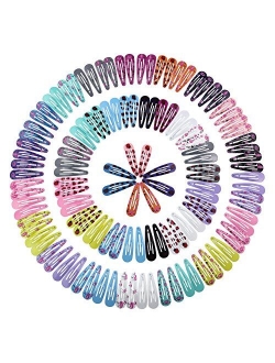 QtGirl Snap Hair Clips 72-126pcs 2" Metal Hair Clip Barrettes for Girls with Patterns in Pairs