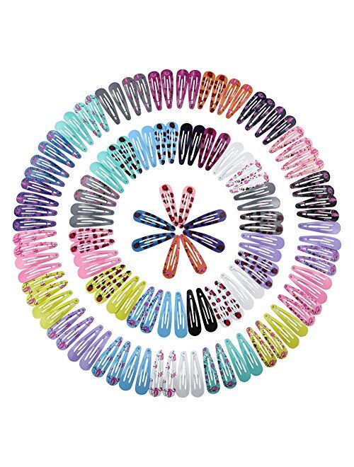 QtGirl Snap Hair Clips 72-126pcs 2" Metal Hair Clip Barrettes for Girls with Patterns in Pairs