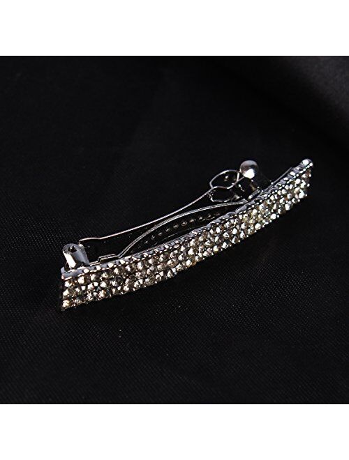 FUMUD Bling Silver Plated Crystal Hairpin Three Row Rhinestone Hair Barrette Clip Hair Accessories