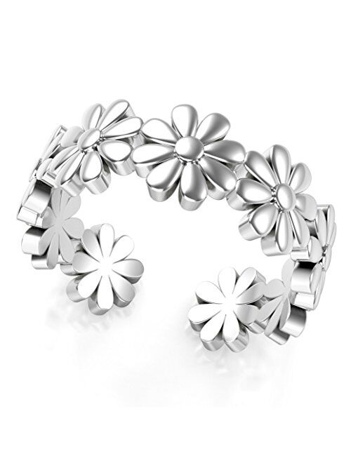 Metal Factory Sterling Silver Daisy Flower Adjustable Toe Band Ring