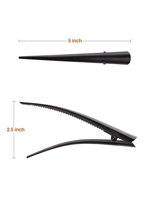 Alligator Hair Clips for Styling Salon Hairstyle, Glamfields 5 inch Non-Slip Black Duckbill Metal Teeth Clips for Women Girls Thick Hair