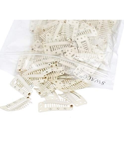 SWACC 100 Pcs U Shape Metailic Snap Clips ins for Hair Extension Hairpiece DIY Snap-Comb Wig Clips with Rubber