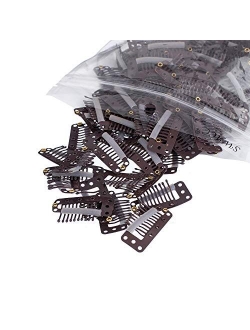 SWACC 100 Pcs U Shape Metailic Snap Clips ins for Hair Extension Hairpiece DIY Snap-Comb Wig Clips with Rubber