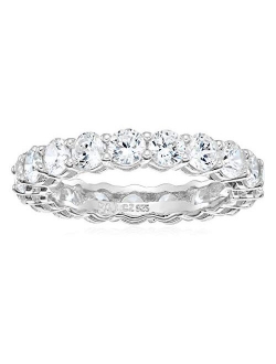 Plated Sterling Silver Round-Cut Cubic Zirconia All-Around Band Ring