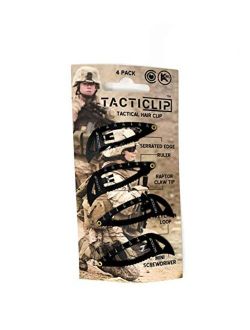 Tacticlip - 4 Pack - Tactical Hair Clips, Multitool Snap Barrettes - Multi-Functional Keychain Metal Multi Tool - Box Cutter, Serrated Edge, Raptor Claw - No Slip for Thi