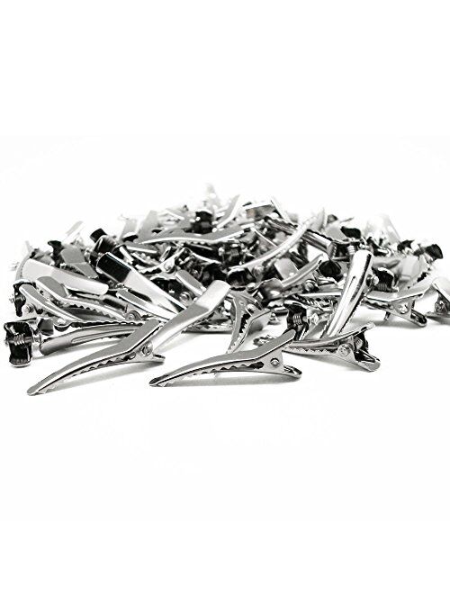 100 Pcs Bulk Bag 3.5cm Silver Metal Alligator Hair Clips, White, Size No Size