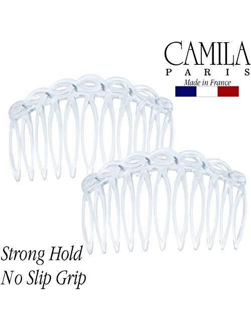 Camila Paris CP33/2 French Side Comb Small Rounded, Set of 2 Tortoise Shell, Strong Hold Grip Hair Clips for Women, No Slip and Durable Styling Girls Hair Accessories, Ma