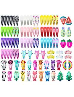 Hair Clips for Girls, Funtopia 100 Pcs No Slip Metal Snap Hair Clips Barrettes for Kids Teens Women, Cute Candy Color Cartoon Design Hair Pins (Animals Fruits Crowns Star