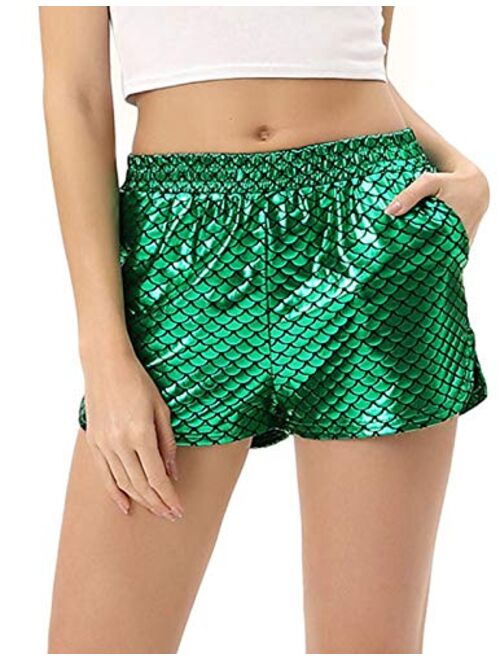 Kate Kasin Women's Yoga Hot Shorts Shiny Metallic Pants with Elastic Waist