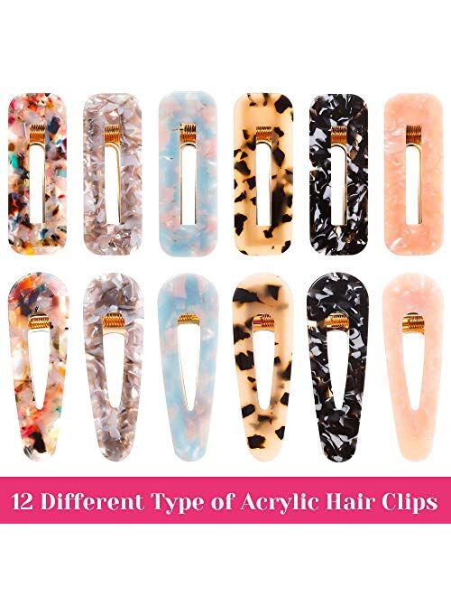 Cridoz 12 Pcs Acrylic Resin Hair Barrettes Hair Clips for Women Hair Accessories