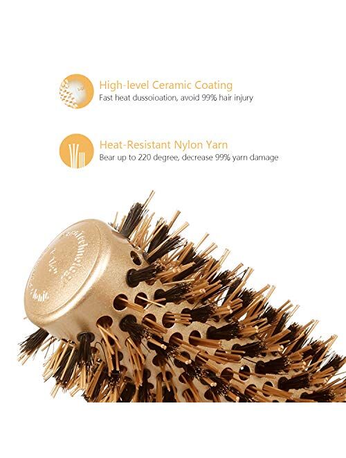 Round Brush SUPRENT Round Brush with Natural Boar Bristles,Nano Thermic Ceramic Coating & Ionic Roller Hairbrush for Blow Drying, Curling&Straightening, Volume&Shine (3.3