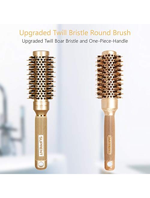 Round Brush SUPRENT Round Brush with Natural Boar Bristles,Nano Thermic Ceramic Coating & Ionic Roller Hairbrush for Blow Drying, Curling&Straightening, Volume&Shine (3.3