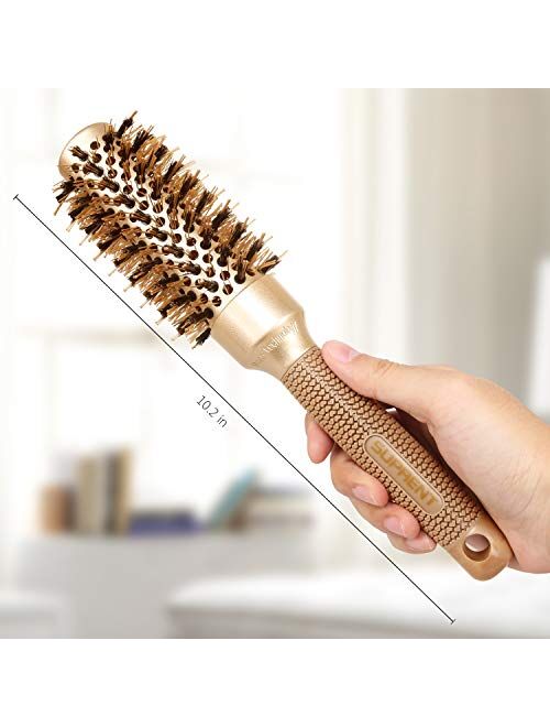 Round Brush SUPRENT Round Brush with Natural Boar Bristles,Nano Thermic Ceramic Coating & Ionic Roller Hairbrush for Blow Drying, Curling&Straightening, Volume&Shine (3.3