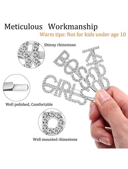 Word Hair Clips for Women, 15 Pcs Crystal Letter Hair Pins for Women, Rhinestone YES No HAPPY KISS SORRY BOSS and Other Letter Hair Barrette for Women