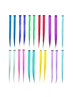 SWACC 22 Pcs Colored Party Highlights Clip on in Hair Extensions Multi-Colors Hair Streak Synthetic Hairpieces