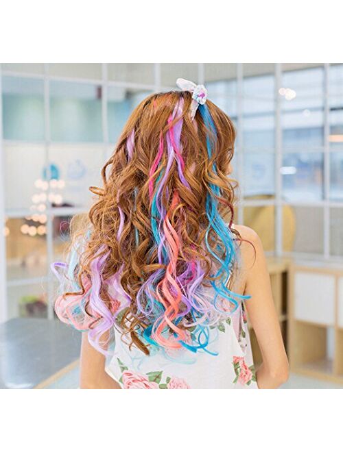 SWACC 22 Pcs Colored Party Highlights Clip on in Hair Extensions Multi-Colors Hair Streak Synthetic Hairpieces