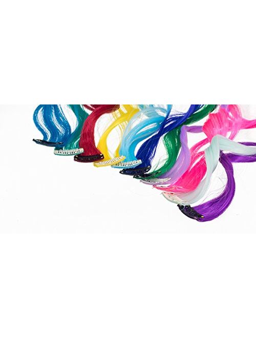 SWACC 22 Pcs Colored Party Highlights Clip on in Hair Extensions Multi-Colors Hair Streak Synthetic Hairpieces