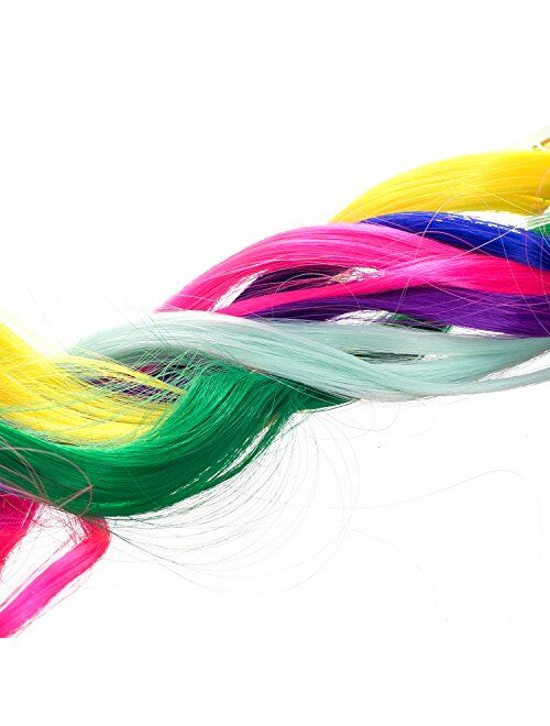 SWACC 22 Pcs Colored Party Highlights Clip on in Hair Extensions Multi-Colors Hair Streak Synthetic Hairpieces