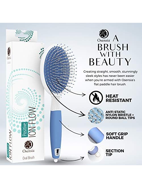 Oval Paddle Hair Brush - Gentle Detangler Brush for Thick Hair with Ionic Mineral Nylon Bristles - Antistatic Detangling Brush for Blow-Drying and Straightening Curly Hai