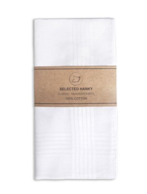 Selected Hanky Men's Handkerchiefs 100% Cotton White with Stripe Pack of 12 Hankies