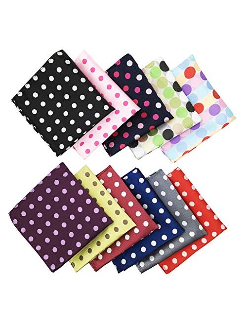 MENDENG Mens Assorted Cotton Polka Dots Pocket Square Handkerchief Set of 11