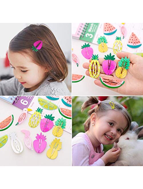 Girls Hair Clips Barrettes, Funtopia 80 Pcs Lovely Animal Fruit Printed Pattern Metal Snap Hair Clips Cartoon Design Hairpins for Kids Teens Pets