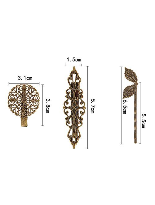 BBTO 22 Pieces Vintage Hair Clips Barrettes Bronze Leaf Bobby Pin Flower Butterfly Heart Hair Clip for Girls and Women, Mix Styles