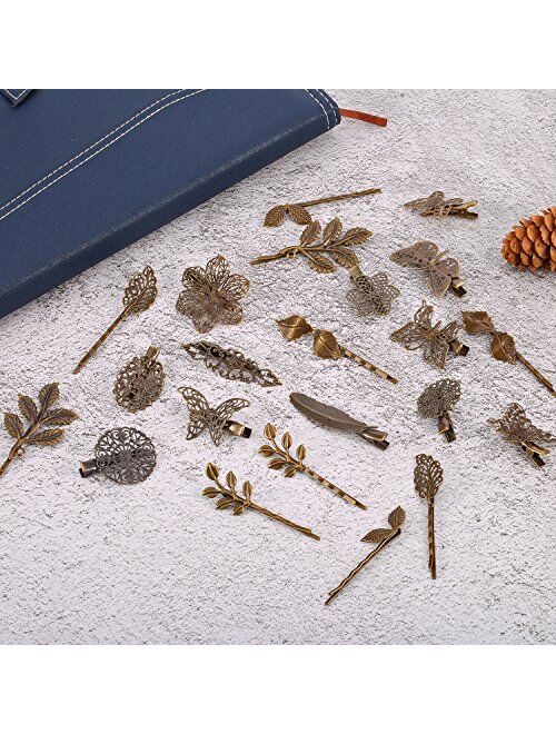 BBTO 22 Pieces Vintage Hair Clips Barrettes Bronze Leaf Bobby Pin Flower Butterfly Heart Hair Clip for Girls and Women, Mix Styles