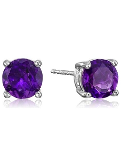 Sterling Silver Genuine or Created Round Cut Birthstone Stud Earrings